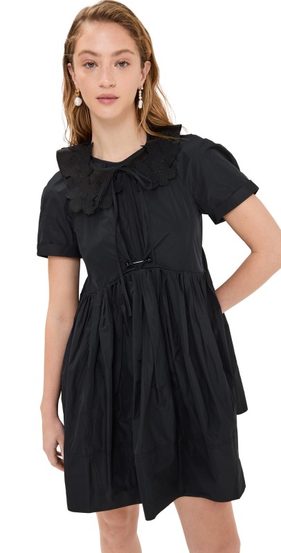 Nackiye Peony Mini Dress With Pearl Pin Noir