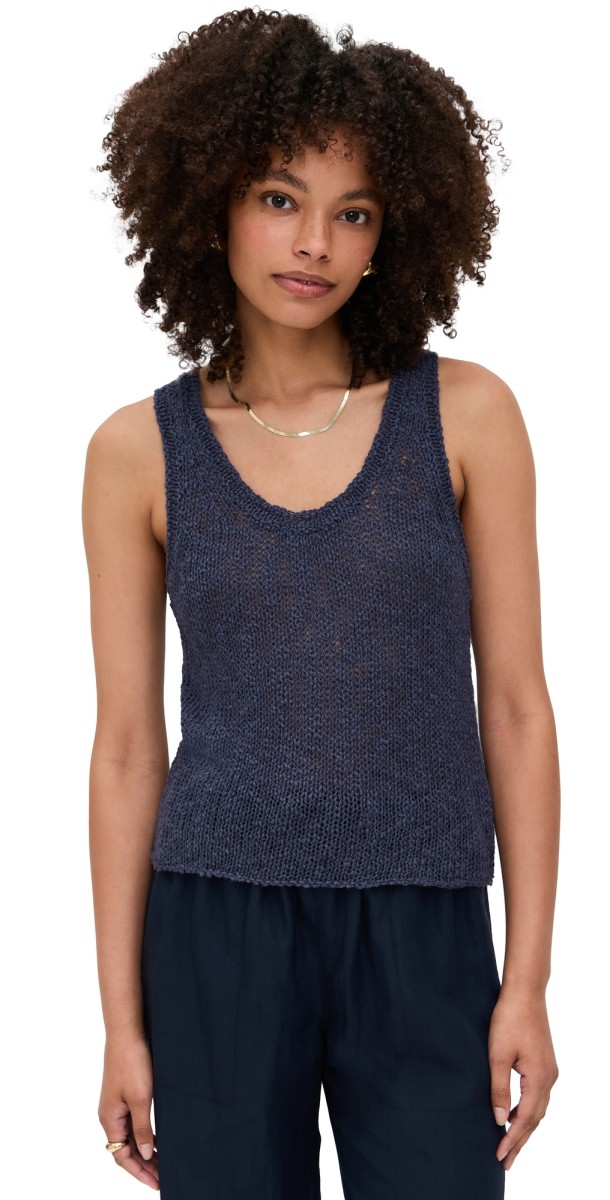 James Perse Loose Knit Cotton Linen Tank Faded Navy