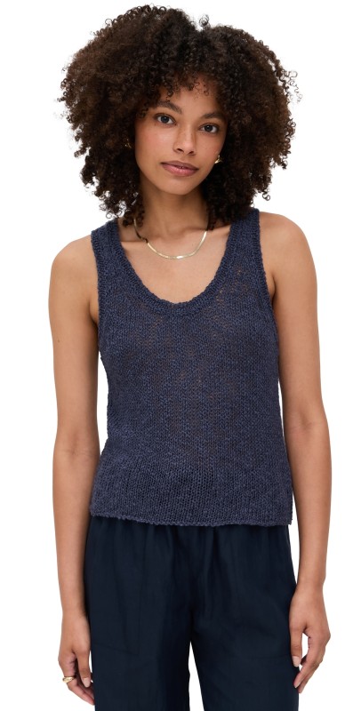 James Perse Loose Knit Cotton Linen Tank Faded Navy
