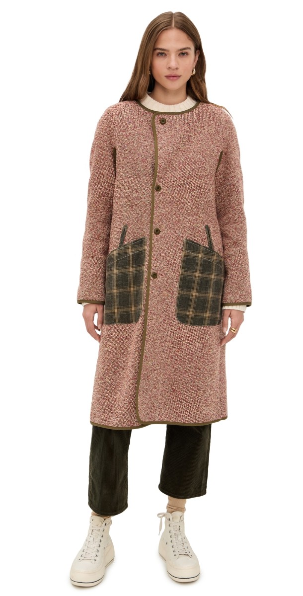 R13 Reversible Oversized Jacket Red/Cream With Sage Plaid