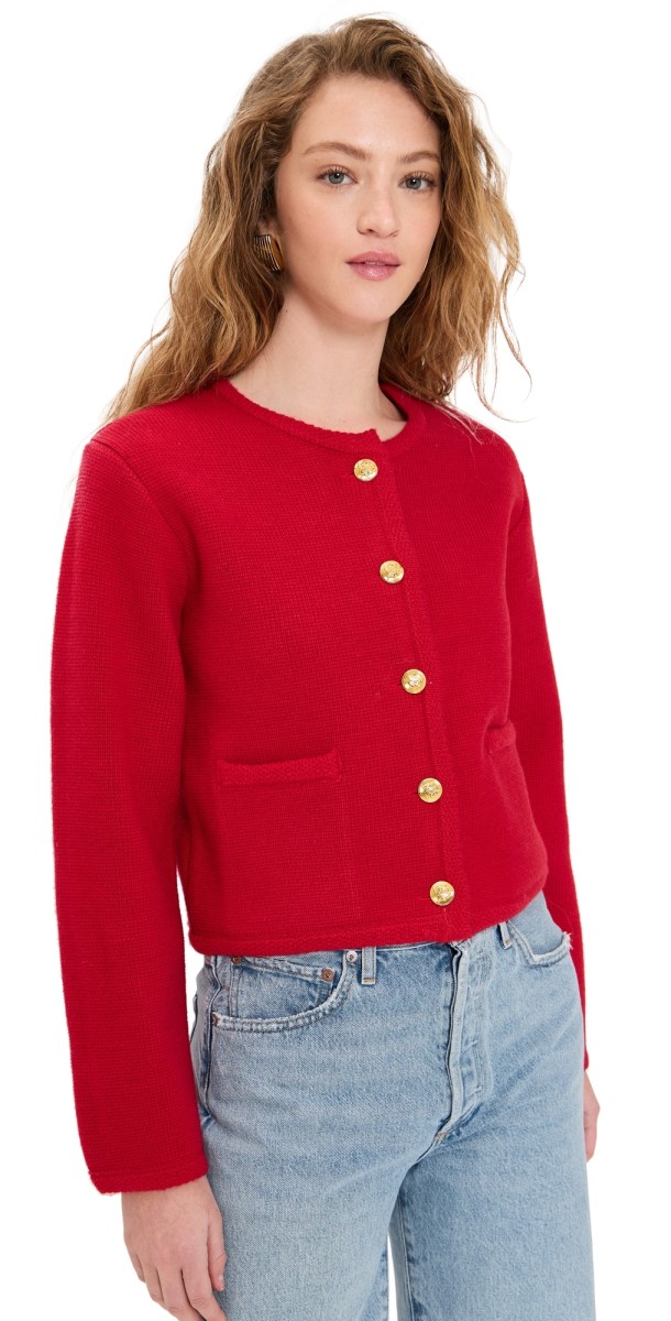 English Factory Knit Sweater Cardigan Red