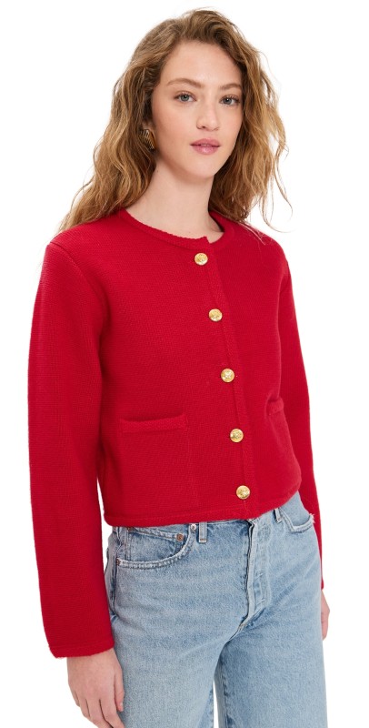 English Factory Knit Sweater Cardigan Red