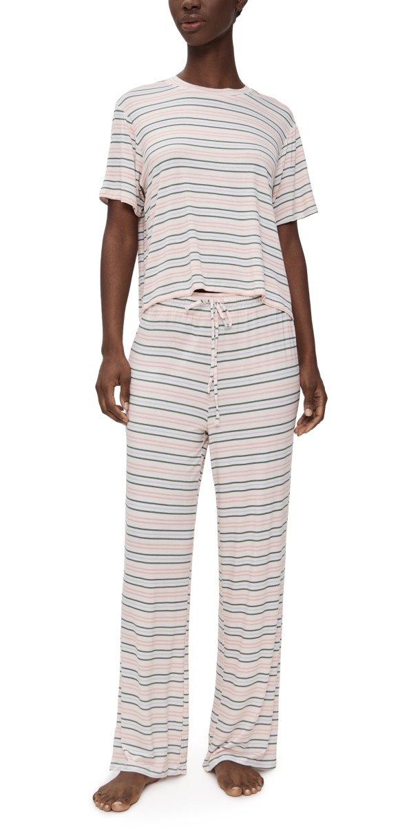 Honeydew Intimates All American Tee and Pants Pajama Set Linen Stripe