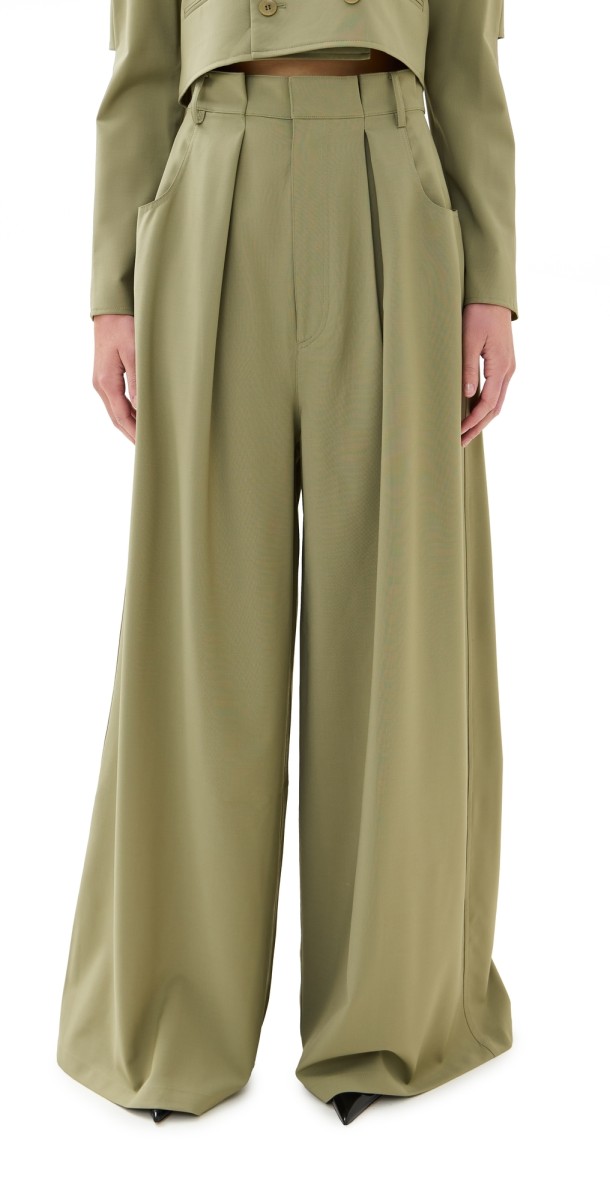 Tibi Tropical Wool Walker Wide Leg Pants Artichoke