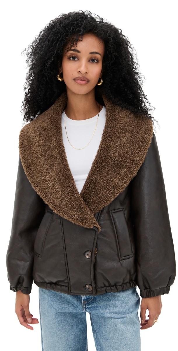 BLANKNYC Icon Status Faux Leather Puffer Dark Brown/Cream Combo