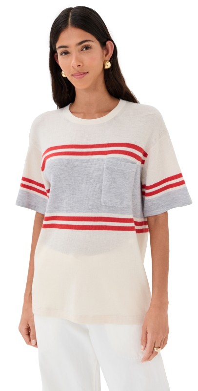 TWP Engineered Stripe Big Boy Tee Ivory/Tomato