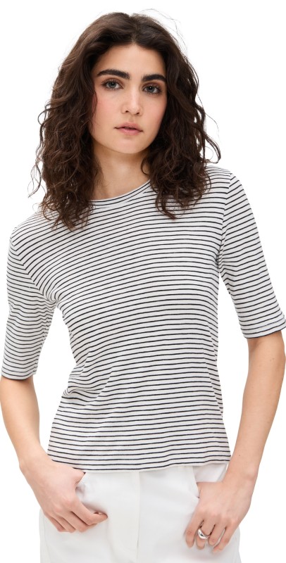 Vince Striped Elbow Sleeve Crew Tee Herbaria Combo