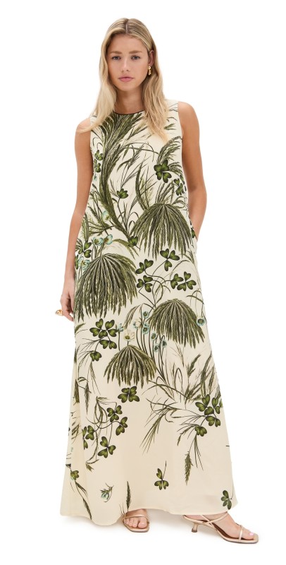 F. R.S For Restless Sleepers Megera Dress Ivory Background With Print