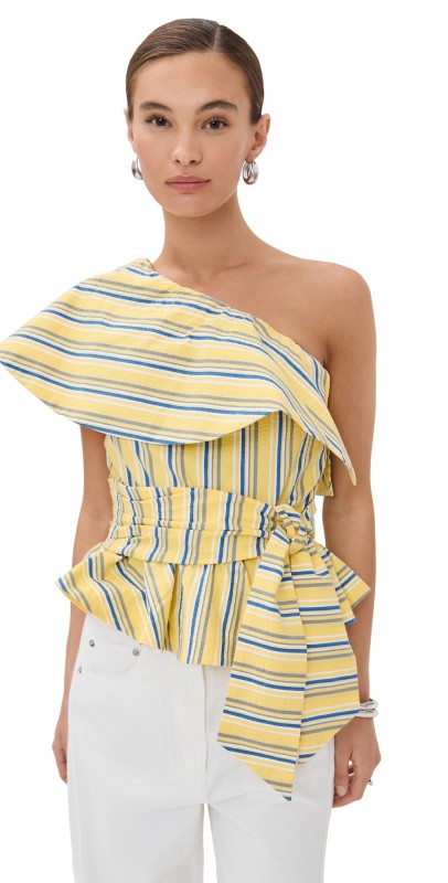Stella Jean One Shoulder Striped Top Yellow Stripe
