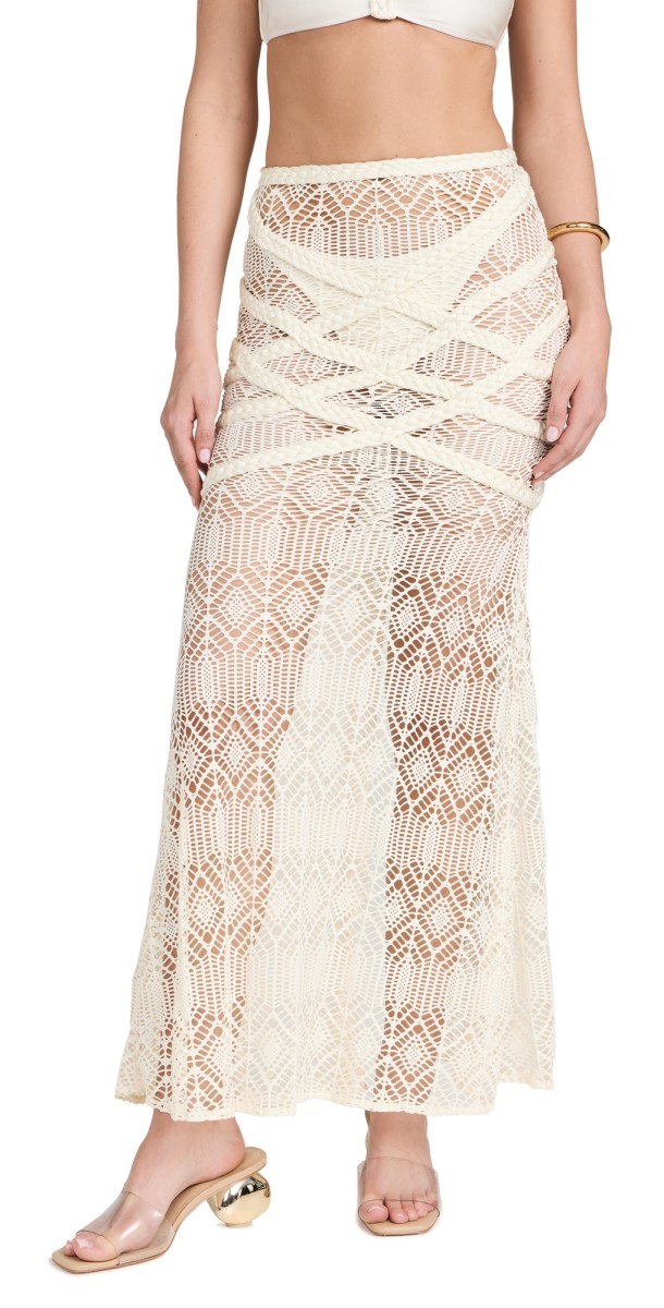 PatBO Pine Lace Beach Skirt Off White
