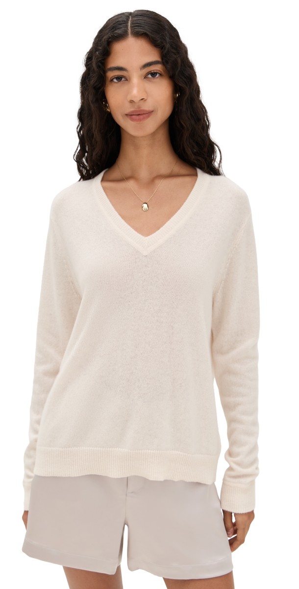 Reformation Remi Cashmere V Neck Sweater Cream