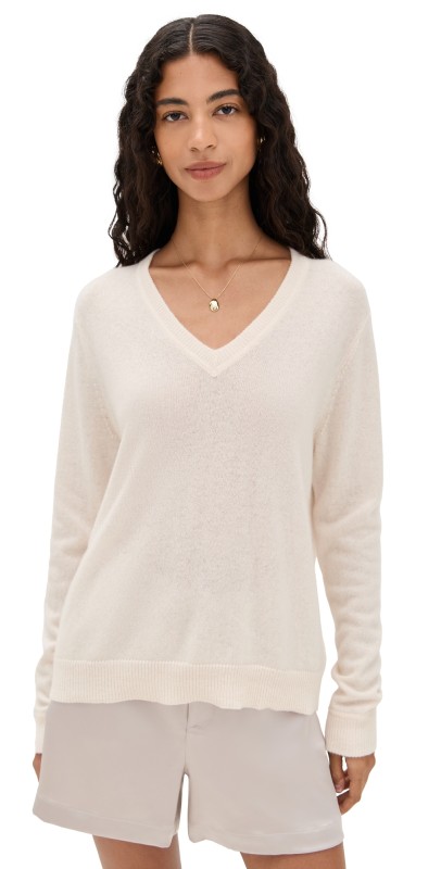 Reformation Remi Cashmere V Neck Sweater Cream