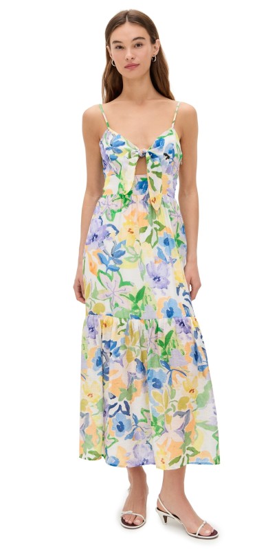 MINKPINK Fable Tie Midi Dress Painterly Floral