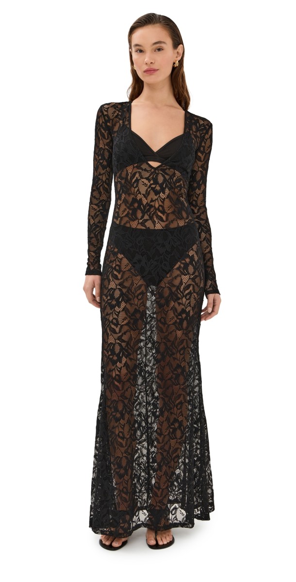 Kiki De Montparnasse Sophie Stretch Lace Maxi Dress Black