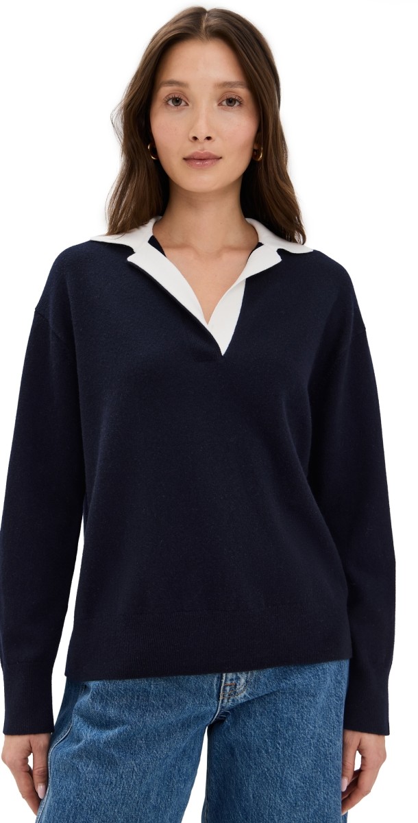 Vince Contrast Collar Polo Coastal/Off White