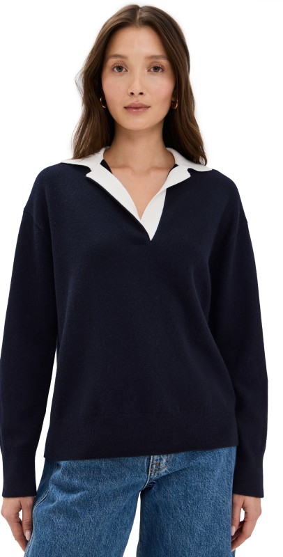 Vince Contrast Collar Polo Coastal/Off White
