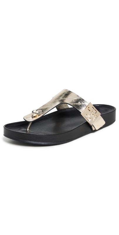 Tory Burch Mellow Thong Sandals Spark Gold/Perfect Black