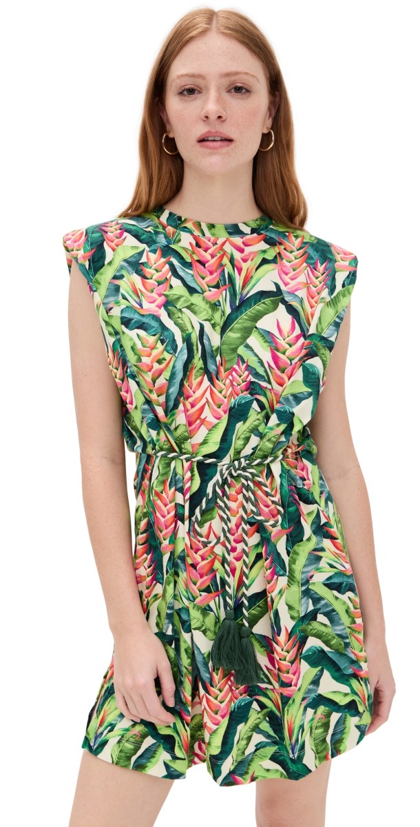 FARM Rio Heli Leaves Pearl T-Shirt Jersey Mini Dress Heli Leaves Pearl