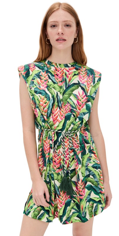 FARM Rio Heli Leaves Pearl T-Shirt Jersey Mini Dress Heli Leaves Pearl
