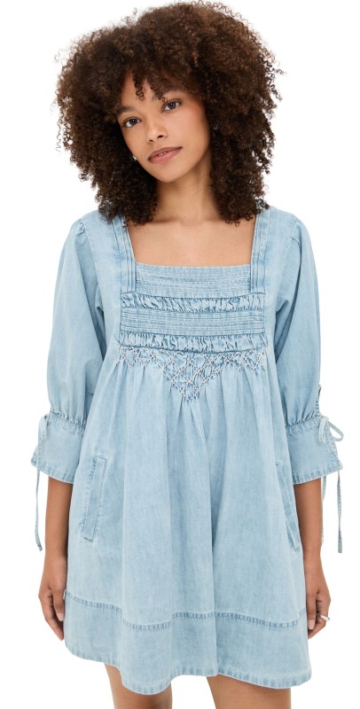 Free People Sonora Denim Mini Dress Cornflower