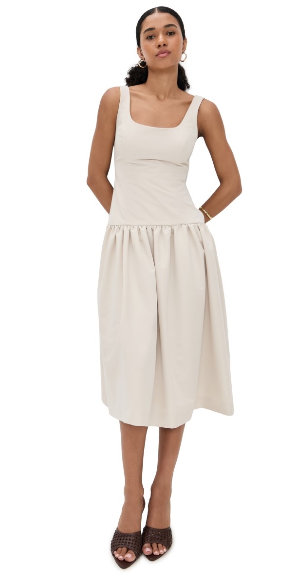 endless rose Drop Waist Peplum Midi Dress Beige