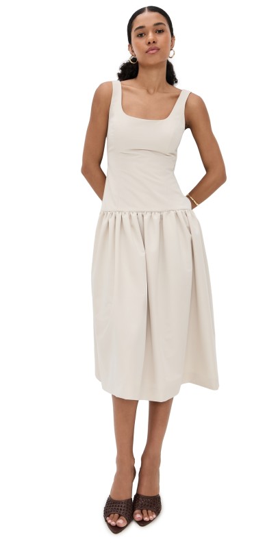 endless rose Drop Waist Peplum Midi Dress Beige