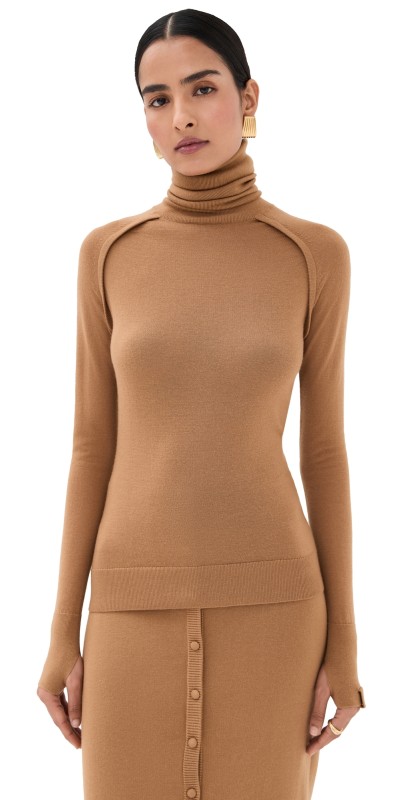 Victoria Beckham High Neck Top Camel