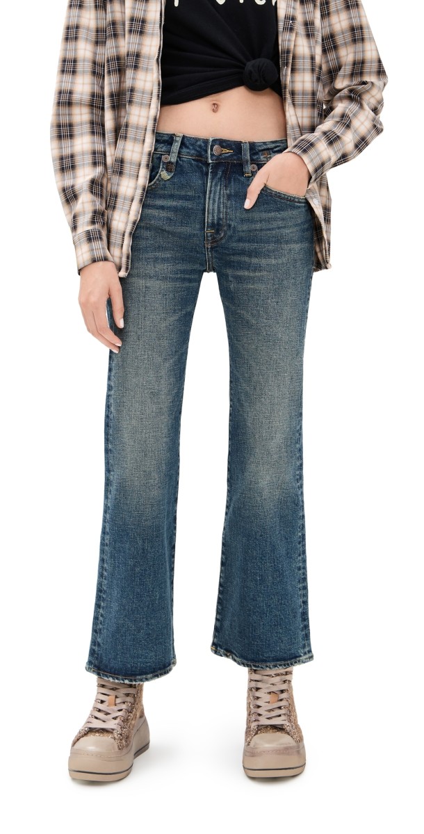 R13 Joan Crop Flare MIRE BLUE STRETCH