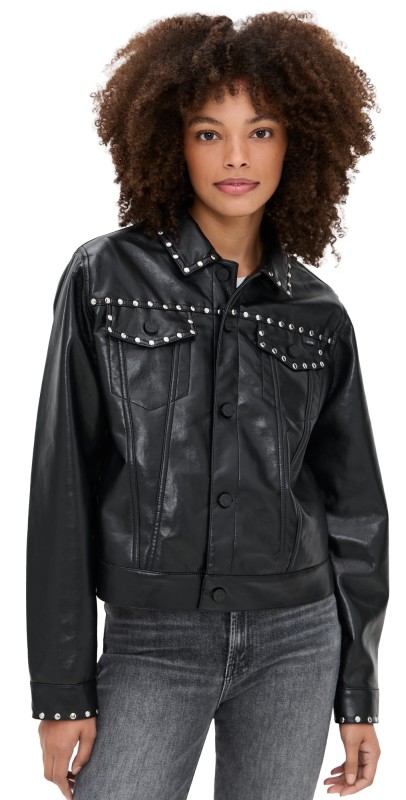 MOTHER The Bruiser Faux Leather Biker Jacket Black