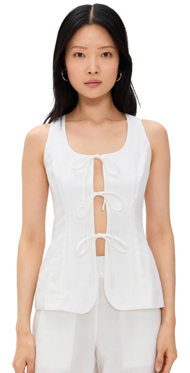 ALIGNE Lupin Linen Tie Waistcoat White