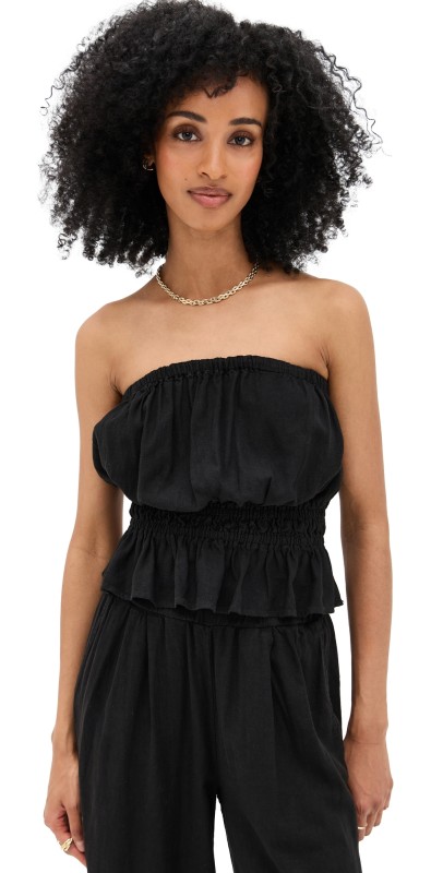 Stateside Linen Cropped Tube Top Black