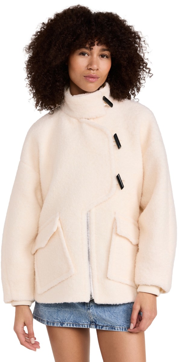 GANNI Boucle Wool Drop Shoulder Jacket Egret