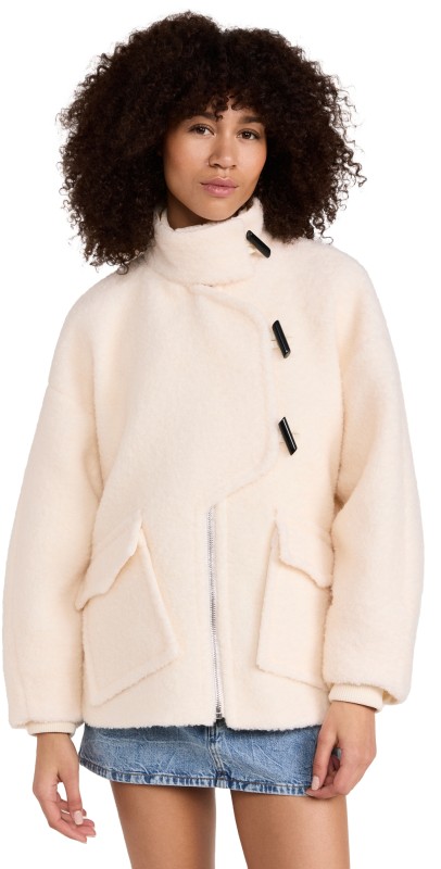 GANNI Boucle Wool Drop Shoulder Jacket Egret