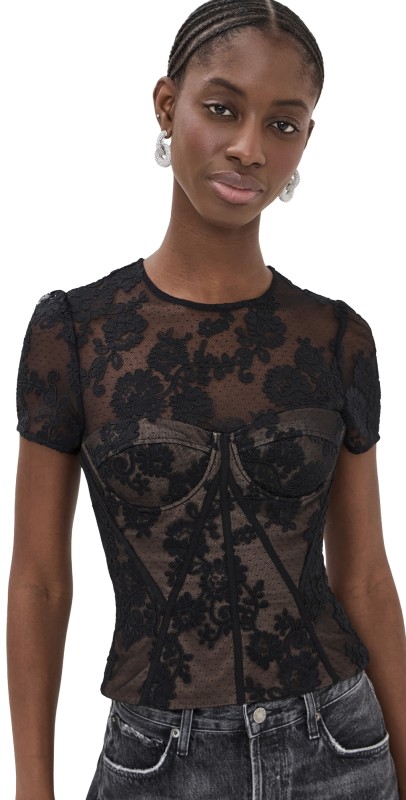 Self Portrait Black Lace Bustier Top Black