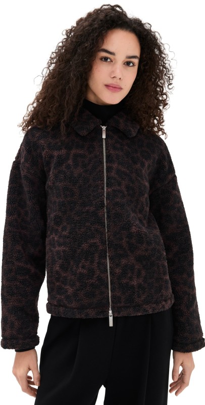 Sweaty Betty Plush Collared Fleece Large Brown Leopard Print
