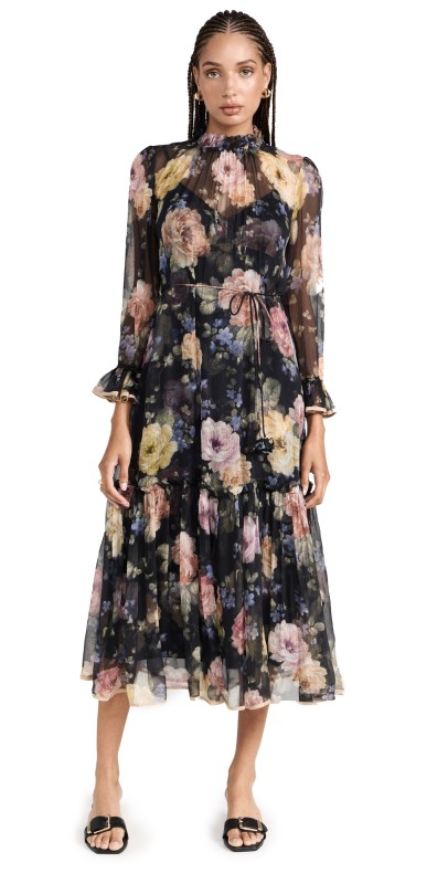 Zimmermann Tubular Midi Dress Multi Floral Black