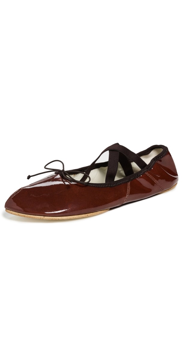 Tory Burch Peep Toe Mary Jane Ballet Flats Russet Brown