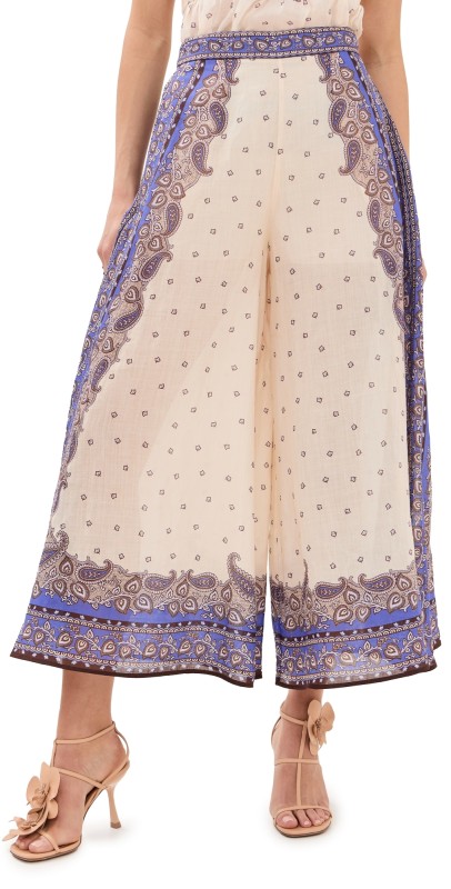 Zimmermann Maxine Wide Leg Cropped Pants Purple Paisley