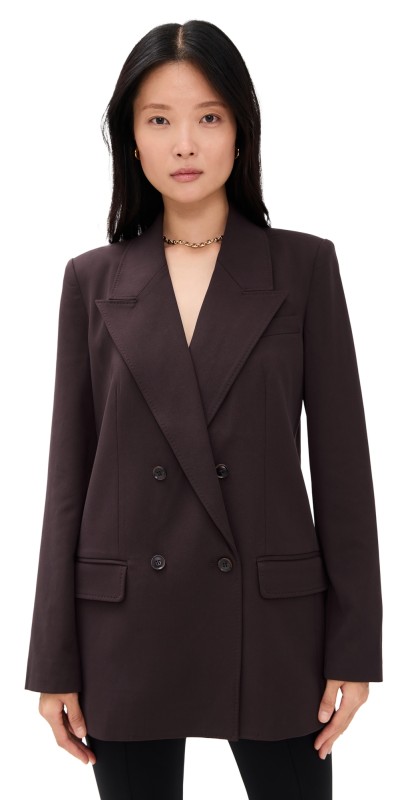 Good American Essential Suiting Oversized Double Breasted Blazer Dark Chocolate