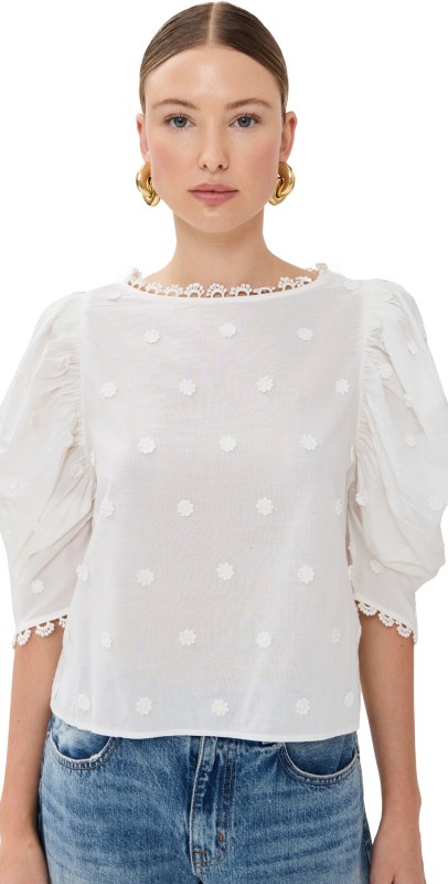 FARM Rio Off-White 3D Flowers Blouse Off-White