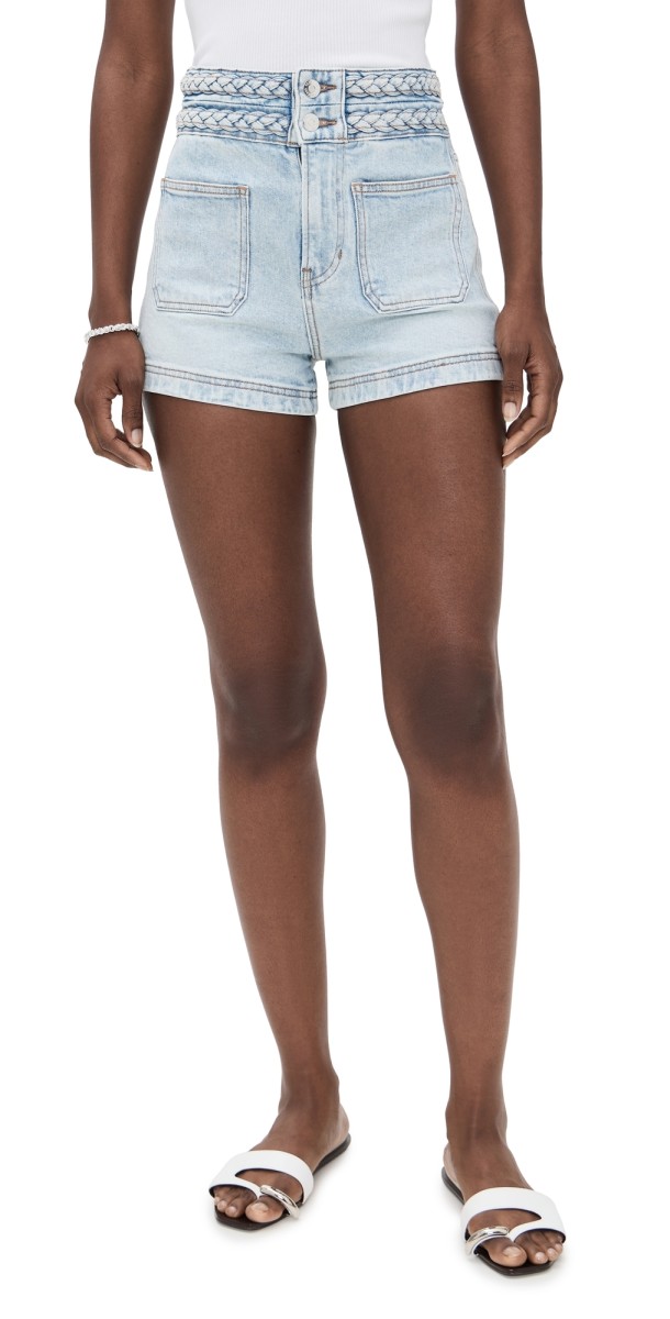 Veronica Beard Jean Elijah Patch Pocket Shorts with Braids Pale Stone