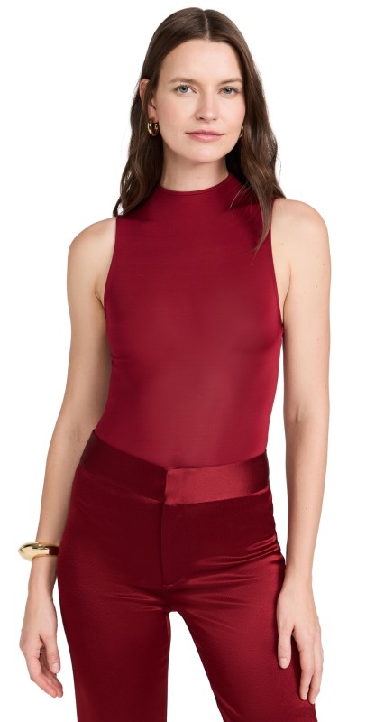 alice + olivia Nichol Sleeveless Thong Bodysuit Garnet