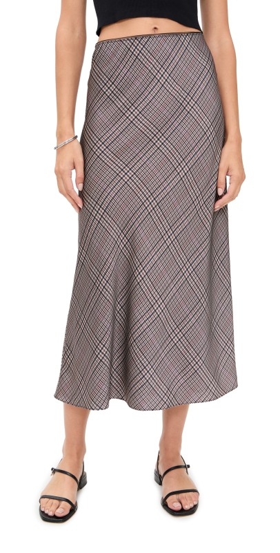 Vince Pressed Plaid Shaped Hem Skirt Multi Plaid