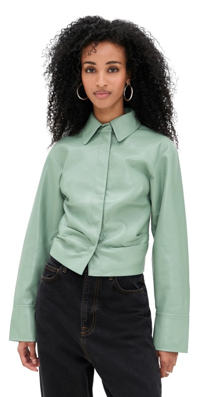 Nanushka Hildie Faux Leather Blouse Sage