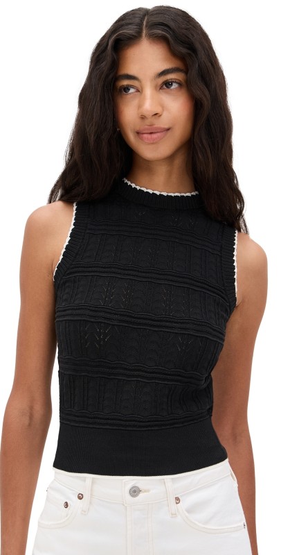Madewell Mixed Stitch Sleeveless Sweater Black With Ivory Framing