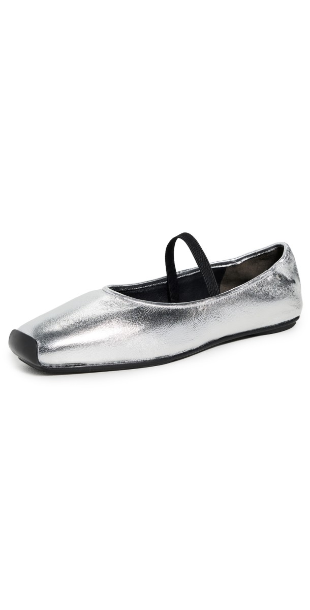 Tory Burch Runway Ballet Flats Silver/Perfect Black