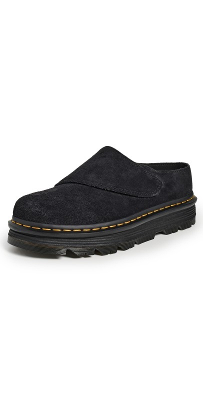 Dr. Martens Zebzag Anywair Suede Clogs Black Bronx Suede