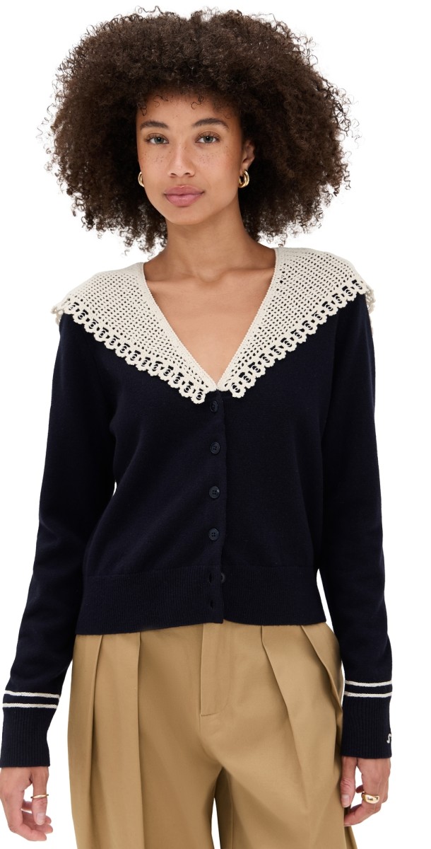 Sea Marie Knit Embroidery Cardigan Navy