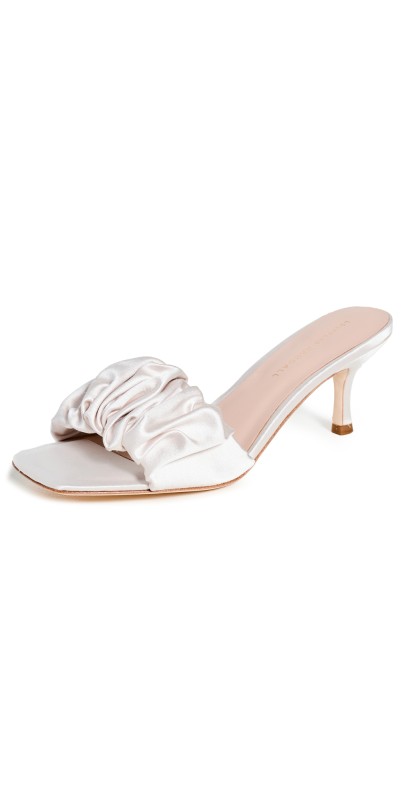 Loeffler Randall Gathered Band Kitten Heel Sandals Cream