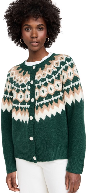 Favorite Daughter The Snowed In Cardigan Green Fair Isle